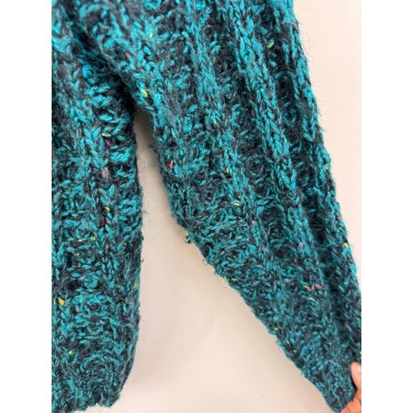 Vintage 80s Size Medium Cardigan Sweater Teal Chunky Metal Buttons by Pasta - Picture 5 of 5